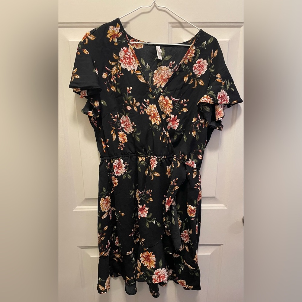 Xhilaration Black Dress with Floral Design